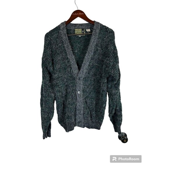 Vintage Point Zero Mens Gray Green Cardigan M Grandpa Comfort Chunky Knit R3 - Picture 1 of 12